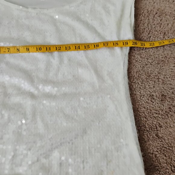 Express White Sequin Shortsleeve Blouse size Small - Picture 5 of 10